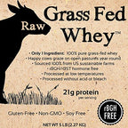 Raw Grass Fed Whey Protein Powder – Unflavored, Only 1 Ingredient: Grass-Fed Whey from Happy, Healthy Cows – Undenatured, Non-GMO, Hormone-Free, Gluten-Free, Made in USA, 5LB