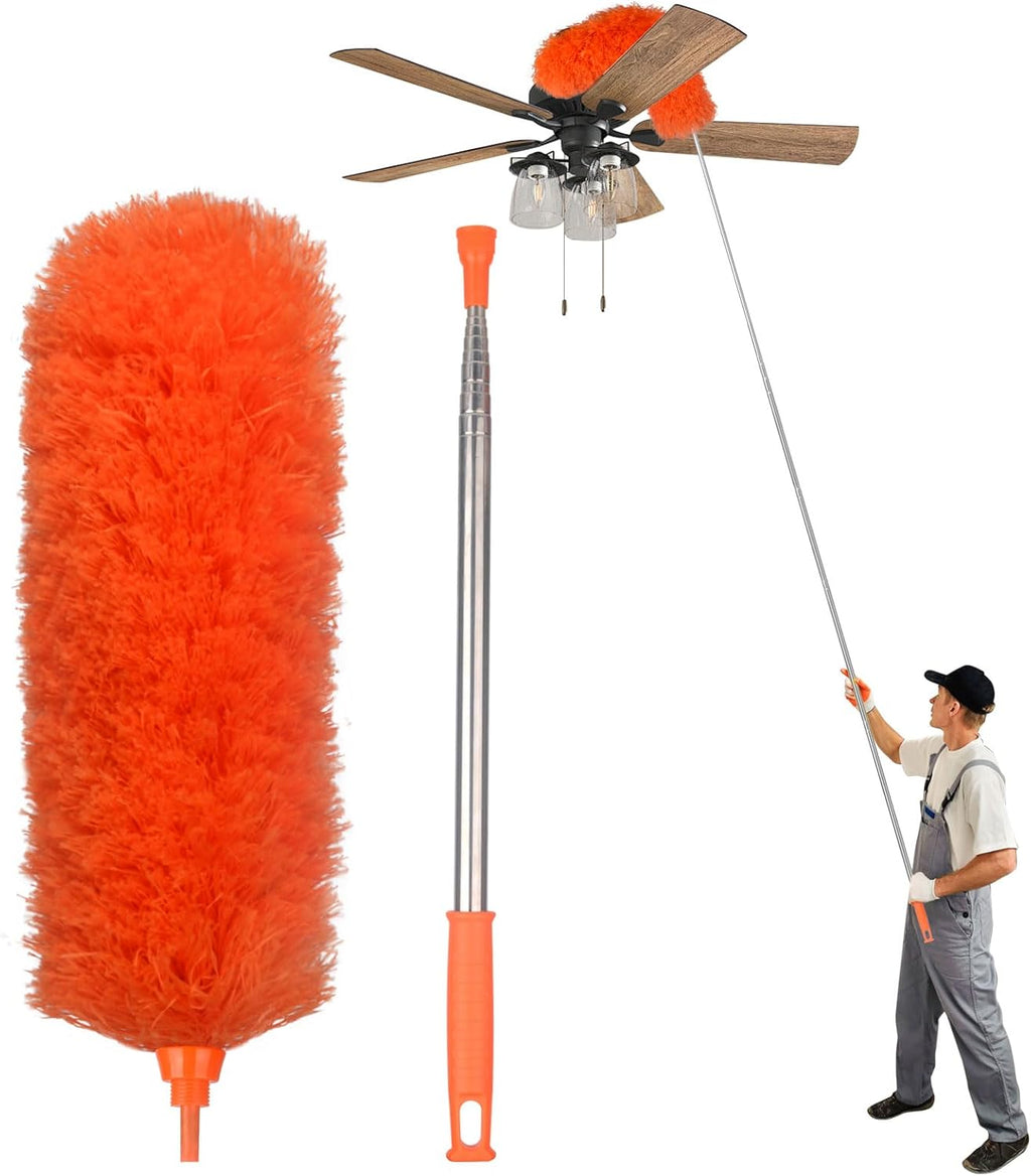 Microfiber Feather Duster Extendable Duster with 30'' to 100'' Telescoping Extension Pole, Bendable Head & Long Handle Dusters for Cleaning Ceiling Fan, High Ceiling, Blinds, Furniture & Cars