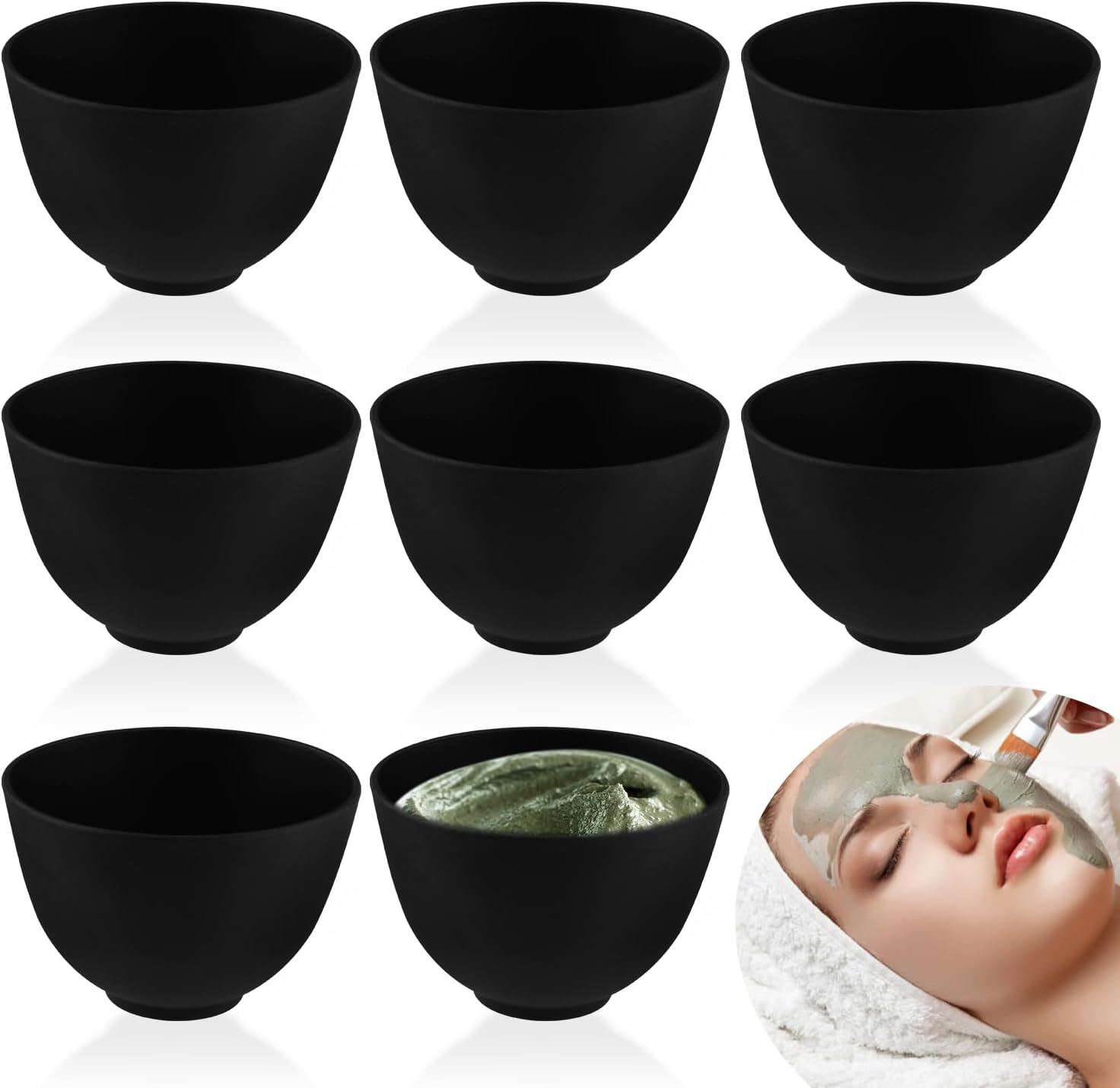 8 Pcs Silicone Facial Mask Mixing Bowl Face Mask Bowl for Women Cosmetic Mixing DIY Skin Care - Black