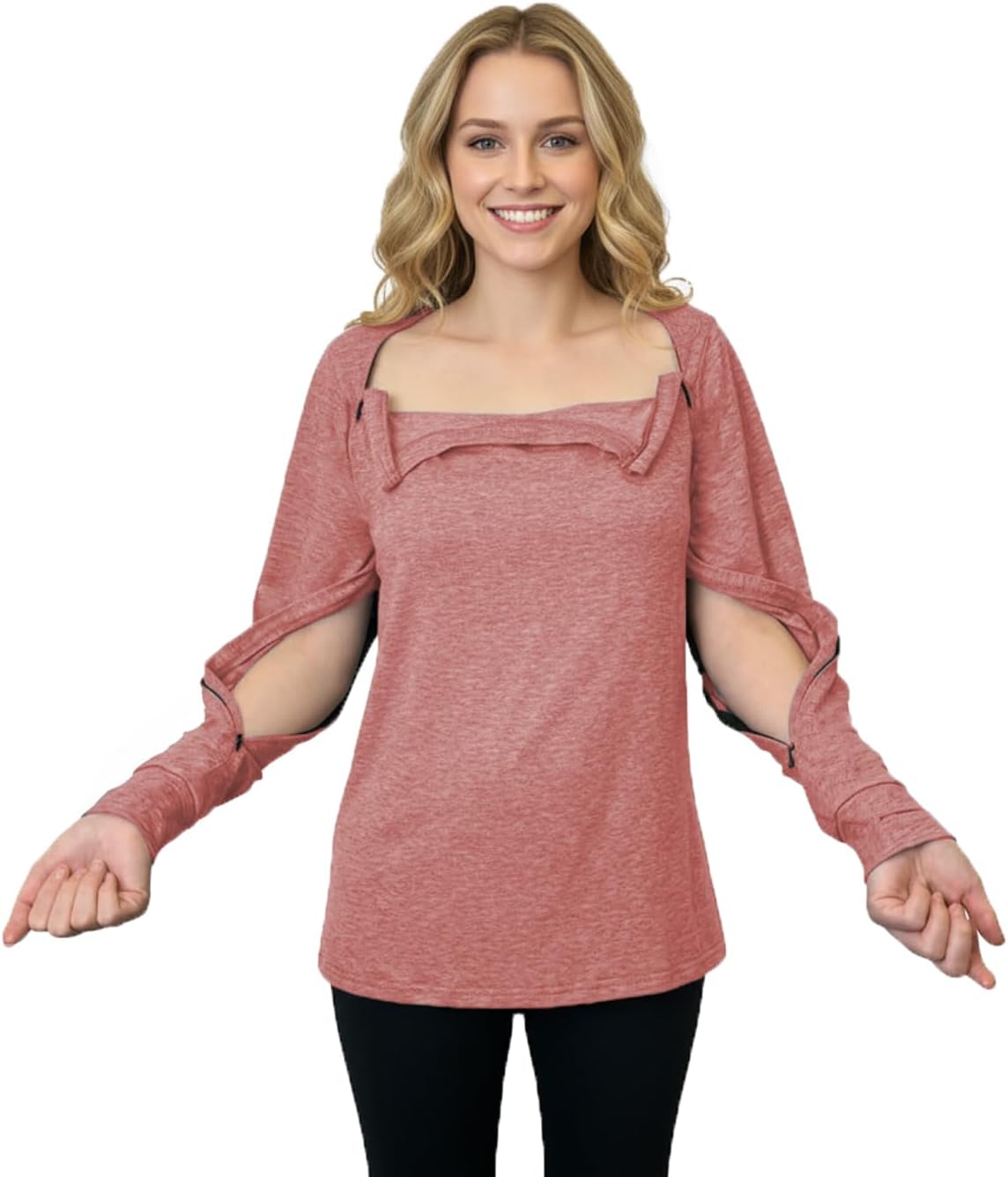 Youdiao Women's Port Access Shirt with Easy-Open Arm Zipper Soft Long Sleeve Top for Chemo, Dialysis & Post-Surgery Recovery