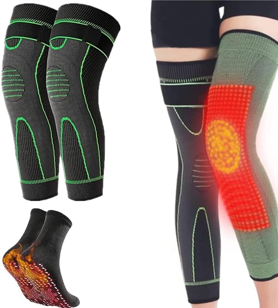 Reduce Fast Mugwort Acupressure Shaping Knee Pads,3D High Elastic Knee Brace Support Compression Sleeve for varicose Veins,Tourmaline Acupressure Self-Heating Shaping Socks (Green-Mugwort+Socks,M)