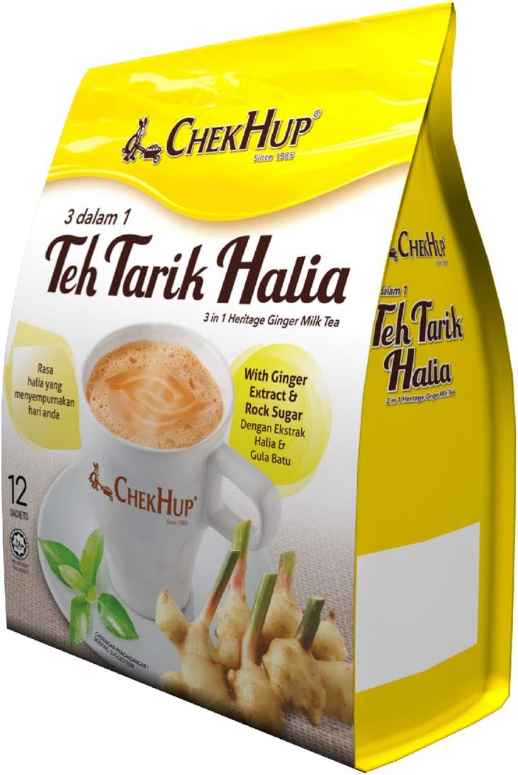 Authentic Chek Hup/Teh Tarik 3 In 1 Instant Milk Tea Beverage/Fragrant Black Tea With Premium Rock Sugar/Pure Ginger Extract Added For Extra Zing/Classic Taste, Spicy Finish/12s x 40g