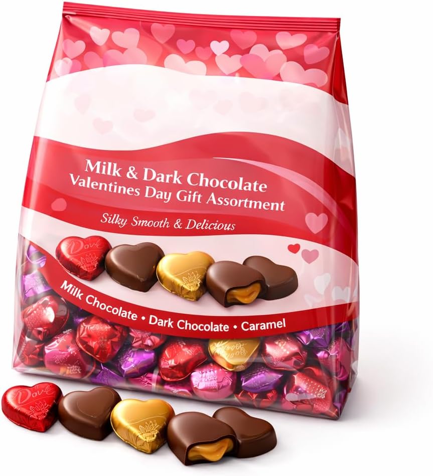 Valentine’s Day Chocolate Gift Assortment – Milk & Dark Chocolate Hearts, Bulk Individually Wrapped Candy, Classroom Exchange, Parties & Gift Bags, 28.14 oz