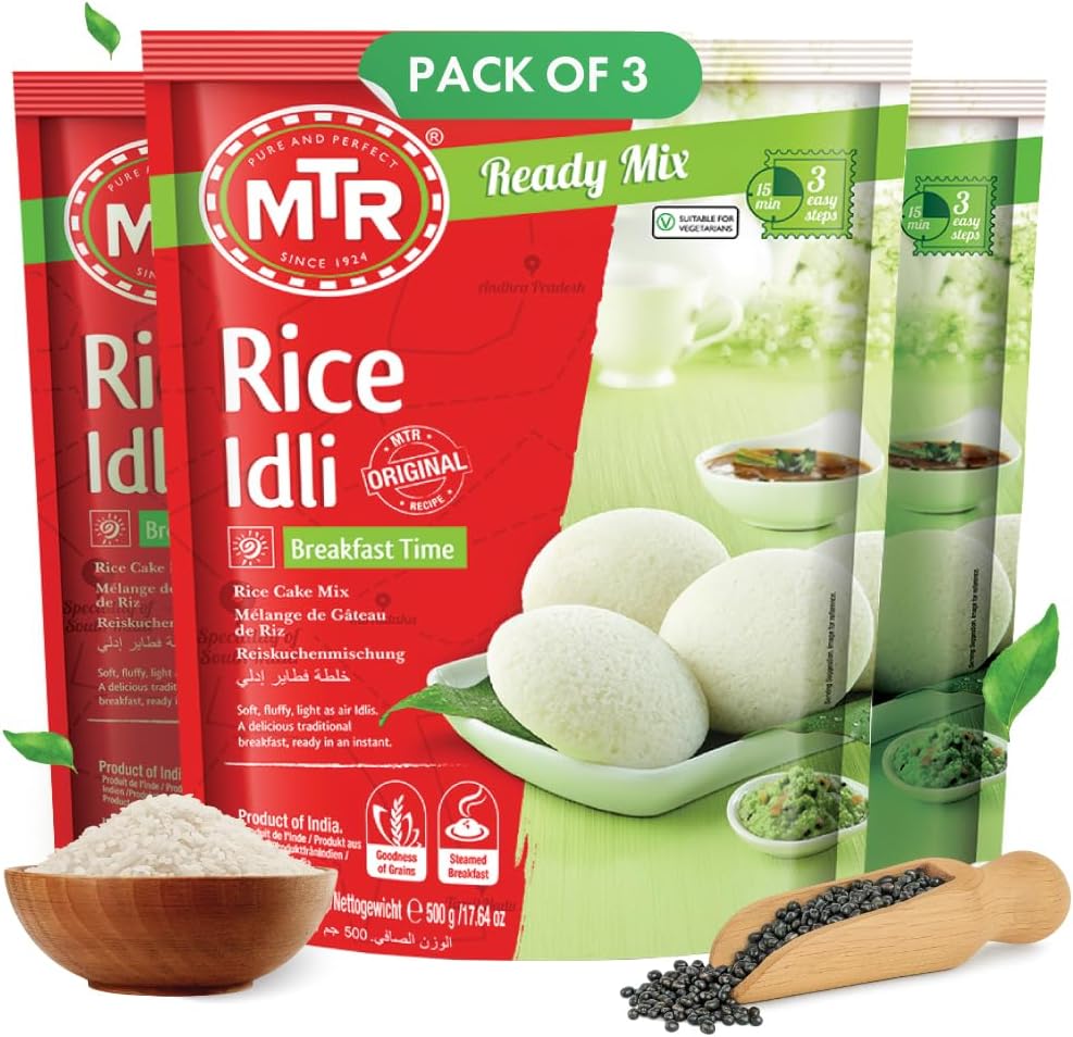 MTR Instant Rice Idli Mix - Ready to Cook Authentic Indian Breakfast, Lunch, Dinner or Snack Meal - No Added Preservatives - A Quick & Easy Recipe Suitable for Vegetarians - (500g, Pack of 3)