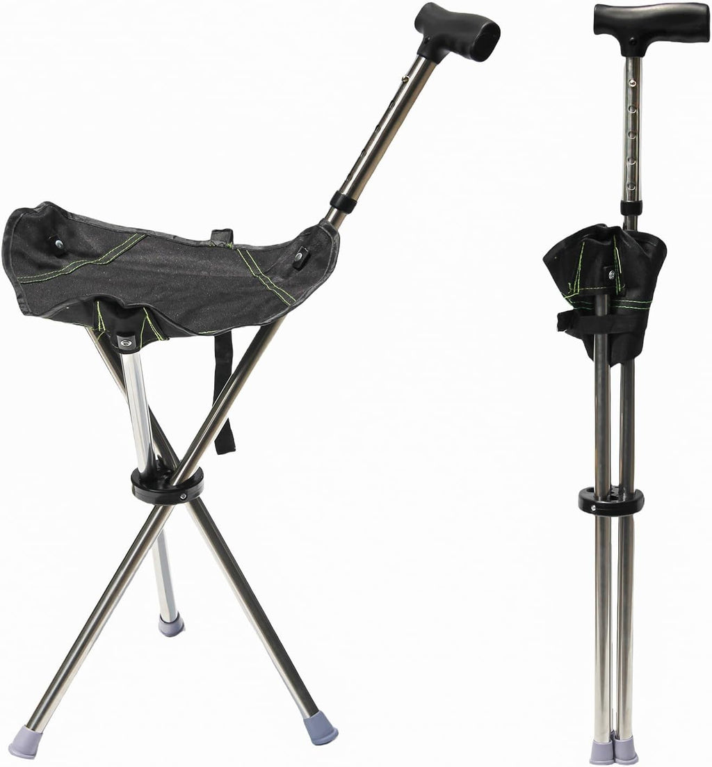 FATTCHIAR Walking Cane with Seat, Adjustable Height 34"-38" Cane Chair Capacity 220lbs, Folding Lightweight Portable Stool for Adults Seniors