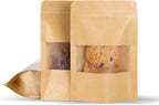 50 Pcs 4x6 Inch Kraft Paper Bags with Transparent Window, Stand Up Pouches,Smell Proof Bags,Resealable Bags for Small Business, Zipper Food Storage,for Packaging Snacks Cookies Candy