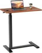 Adjustable Overbed Bedside Table,Pneumatic Mobile Laptop Computer Standing Desk Cart with Tray, Hospital and Home Use,Brown (Brown)