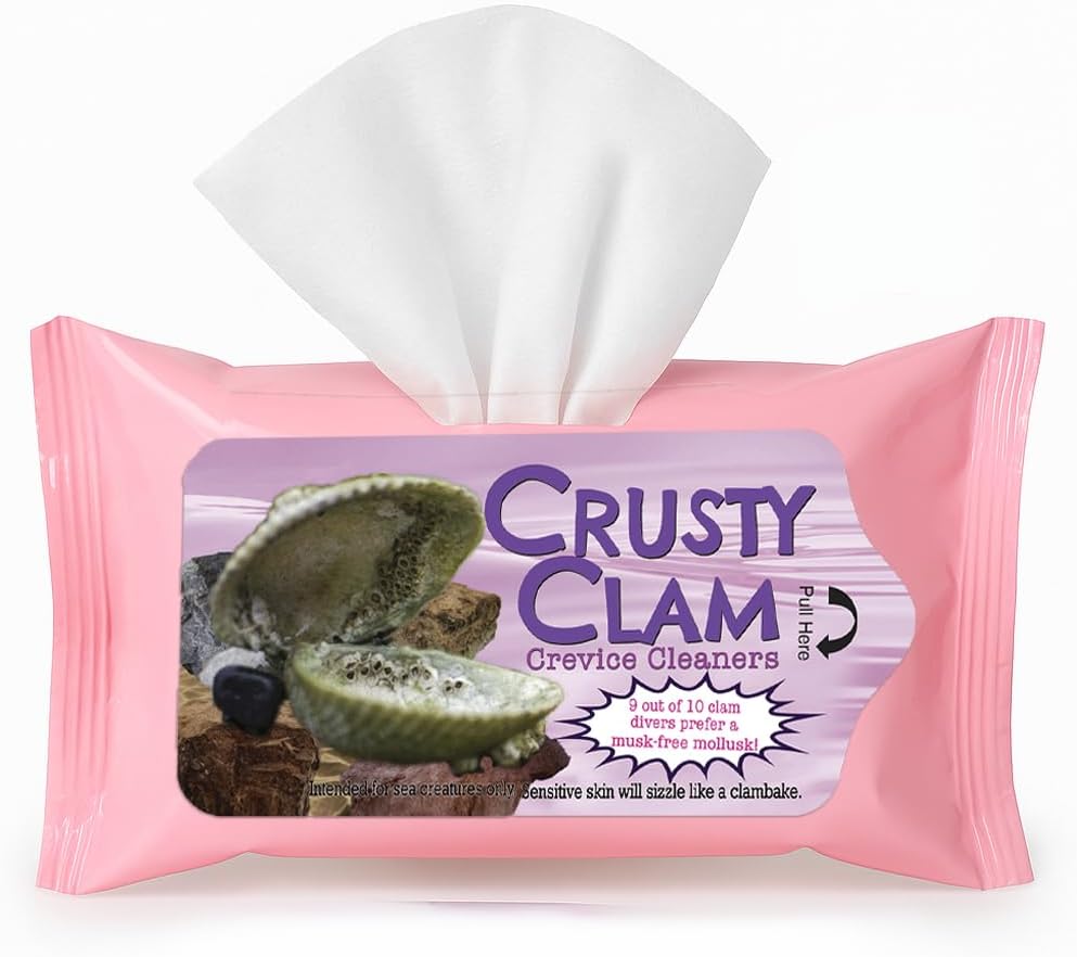 Crusty Clam Wipes - Funny Moist Wipes for Women, Hilarious Gag Gift & Party Favor - Bachelorette Supplies, White Elephant Gifts, Stocking Stuffer Essential