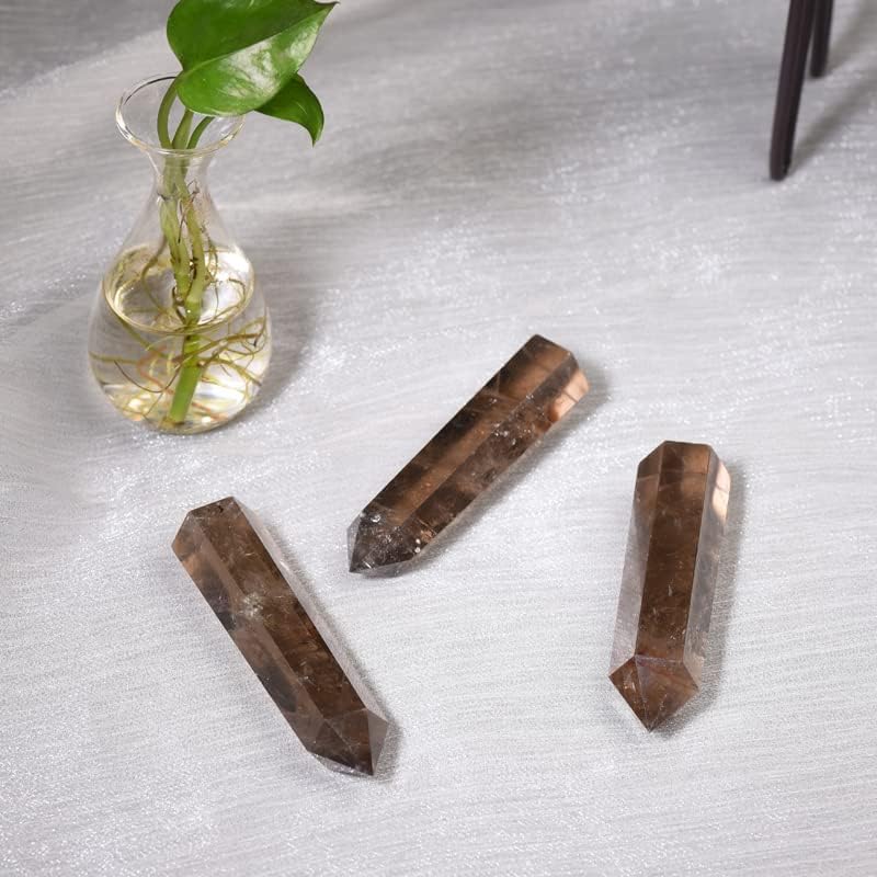 1PCS Smoky Quartz Natural Crystal Towers 3.54-4.33" Healing Crystal Wand 6 Faceted Chakra Reiki Meditation Therapy