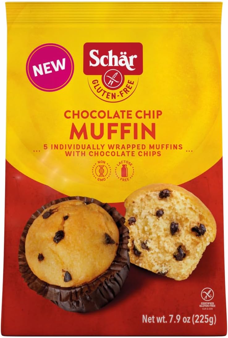 Schär Gluten-Free Chocolate Chip Muffin, 7.9oz (Pack of 4) – Soft, Moist, Non-GMO, Rich Chocolate Chips, Perfect for Breakfast, Snack, or Dessert