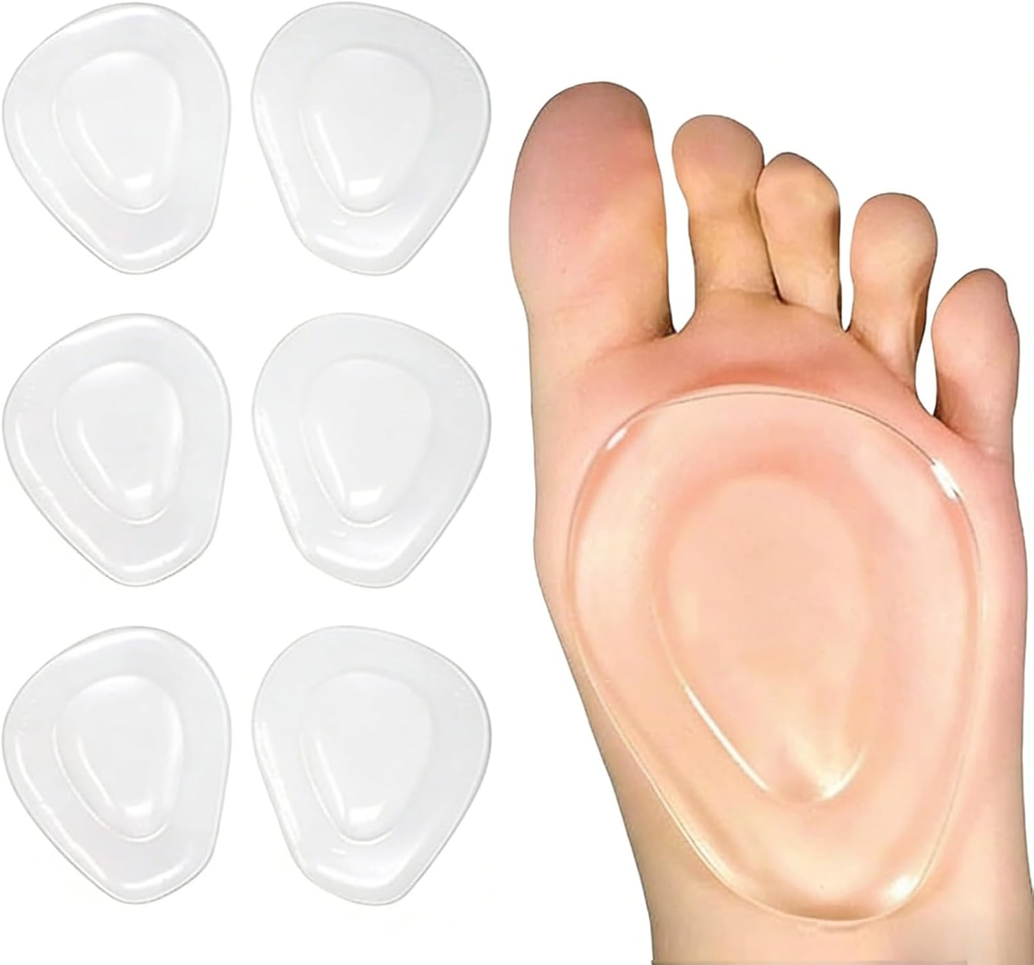 Metatarsal Pads Ball of Foot Cushions Gel Forefoot Pads Adhesive Shoe Inserts for Heels Flats Boots Sneakers Universal Fit for Men Women 3 Pairs (One Size Fits All, Count, 6)