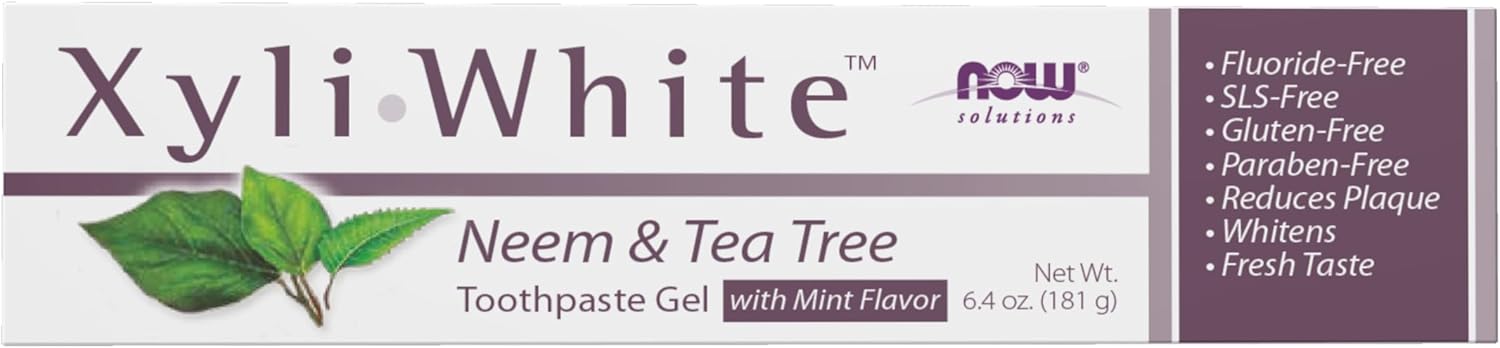 NOW Foods Solutions, Xyliwhite™ Toothpaste Gel, Neem and Tea Tree, Cleanses and Whitens, Clean and Fresh Taste, 6.4-Ounce