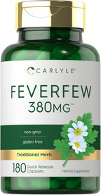 Carlyle Feverfew Capsules | 180 Count | Traditional Herb Extract | Non-GMO, Gluten Free