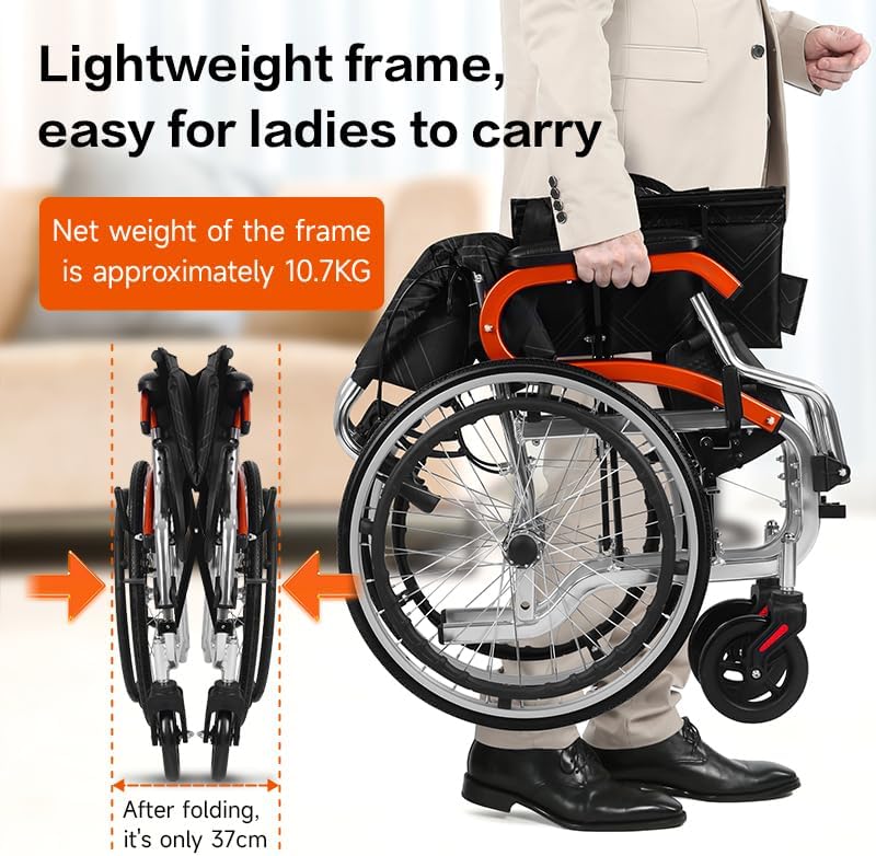 Ultra Light Wheelchair for Adult Elderly Portable Folding Transport Self-Propelled Wheelchair Aluminium Manual Wheel Chair 24LB