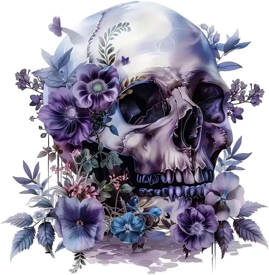 2 PCS Purple Flower Skull Vinyl Decals - Waterproof Removable Stickers for Car, Truck, Bumper,Laptop, Motorcycle - Floral Decorative Sticker (A-215)