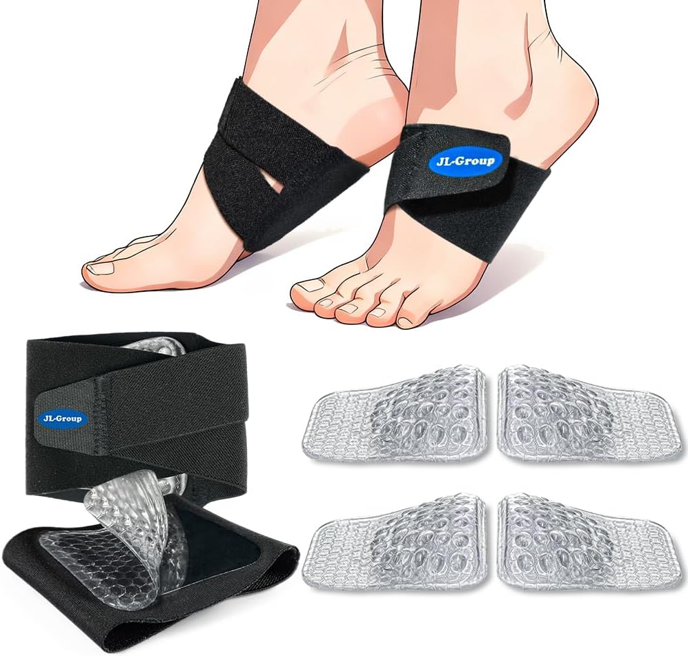 JL-Group Adjustable Arch Support Inserts with Replaceable Orthotic Arch Pads, Wearable Arch Bands for Plantar Fasciitis Pain Relief, Flat Feet & Fallen Arches, High Arches