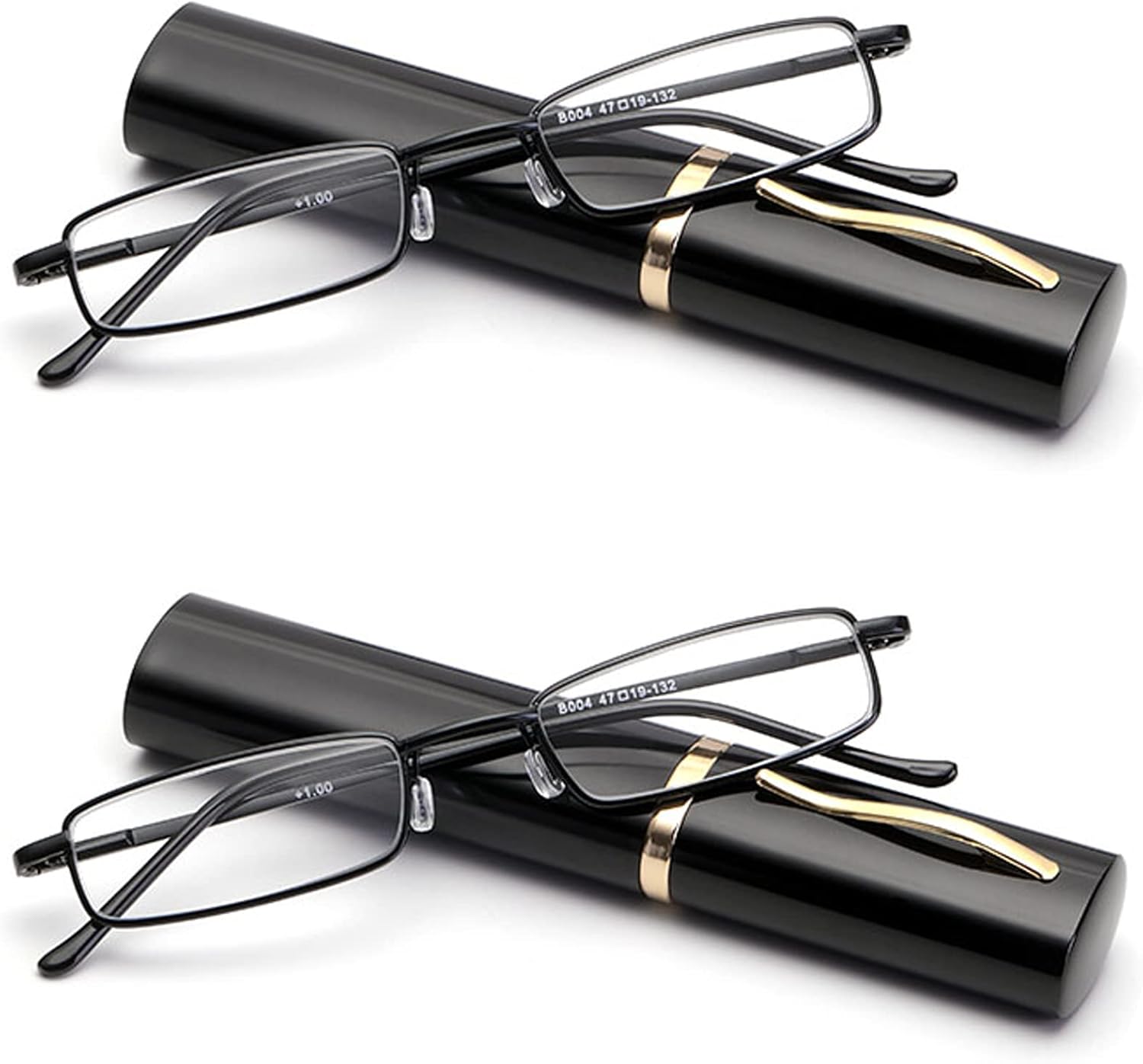 Viseng Slim Mini Metal Reading Glasses Compact Lightweight Portable Readers with Glasses Case for Reading Case,Black+Black+2.5