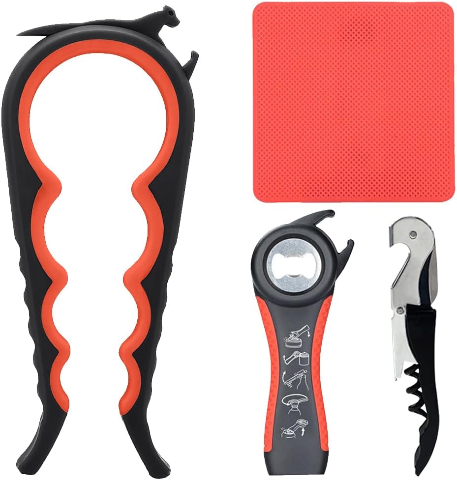Otstar Latest Jar Opener for Seniors with Arthritis, Weak Hands, Multi-function Bottle Opener with Non Slip Rubber Jar Opener Gripper Pad and Corkscrew Wine Opener