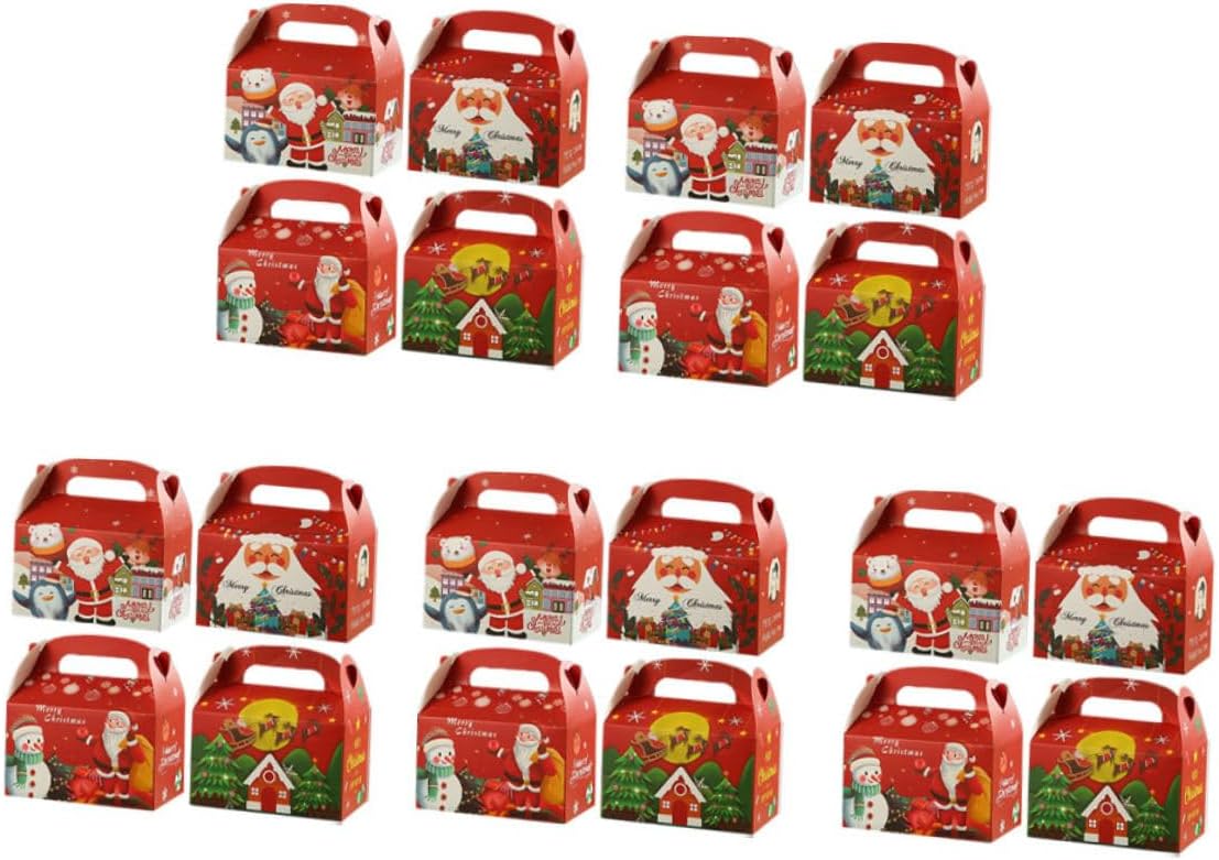 COSMEVIVI 20pcs Christmas Candy Wrapping Boxes Bags Set with Handles 4 Colors Bulk Party Favor Packaging for Holiday Treats and Baking