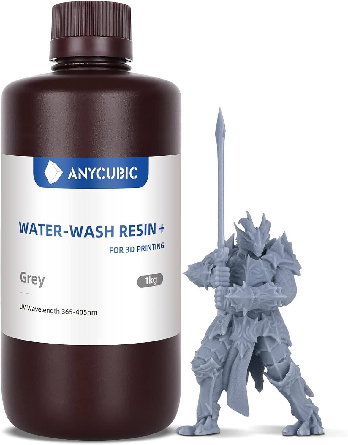 ANYCUBIC Water Washable Resin 2.0, 3D Printer Resin with Low Viscosity and Fast Printing, 405nm High Precision UV-Curing 3D Resin, Photopolymer Resin for 8K Capable LCD DLP 3D Printing (Grey, 1kg)