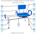 Carousel Sliding Shower Chair Tub Transfer Bench with Swivel Seat, Bariatric, Premium Padded with Pivoting Arms, High Capacity, Heavy Duty for Tubs, Inside Shower, for Handicap & Seniors, Blue