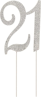 Honbay 21 Birthday Cake Topper Sparkly Bling Alloy Crystal Rhinestones Cake Topper Cake Decoration for 21th Birthday or Anniversary Party (Silver)
