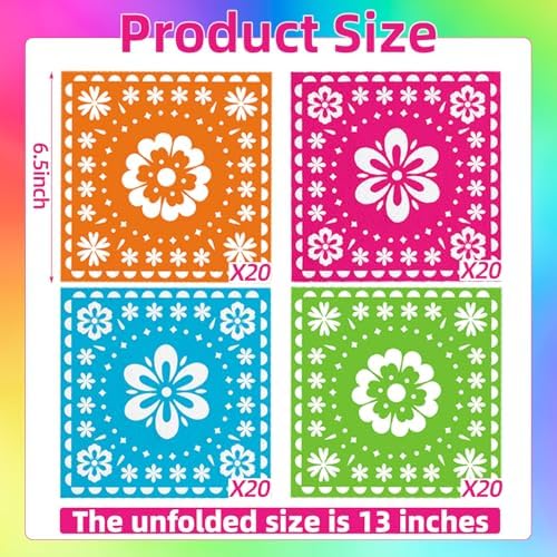 80 Count Mexican Fiesta Paper Napkins, 4 Bright Floral Designs Disposable Cocktail Napkins for Cinco de Mayo, Day of the Dead, Fiesta Wedding, Birthday Party, Taco Night, Summer BBQ Table Decorations