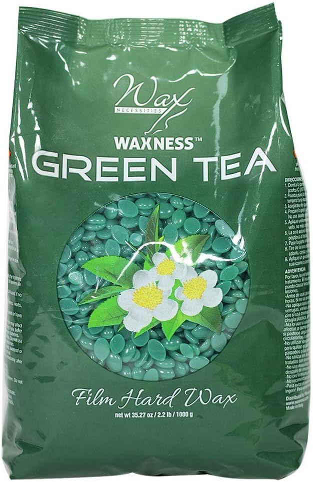 Waxness Film Hard Wax Beads Green Tea 2.2 lb (1 kg) – Stripless Professional Hard Wax with Green Tea Scent for Face & Body, Smooth Application – Made in Italy