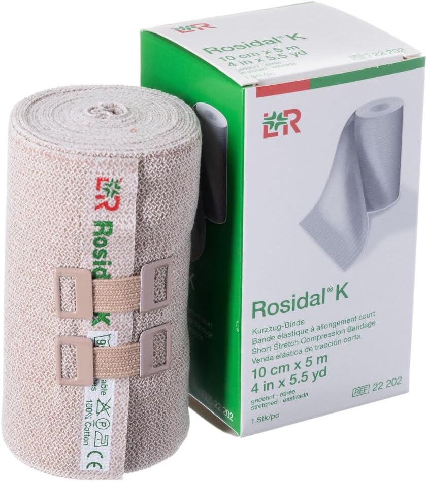 Lohmann & Rauscher Rosidal K Short Stretch Compression Bandage, For Use In The Management of Acute & Chronic Lymphedema, Edema, & Venous Insufficiency, 3.93" x 5.5 Yards (10cm x 5m), 1 Roll