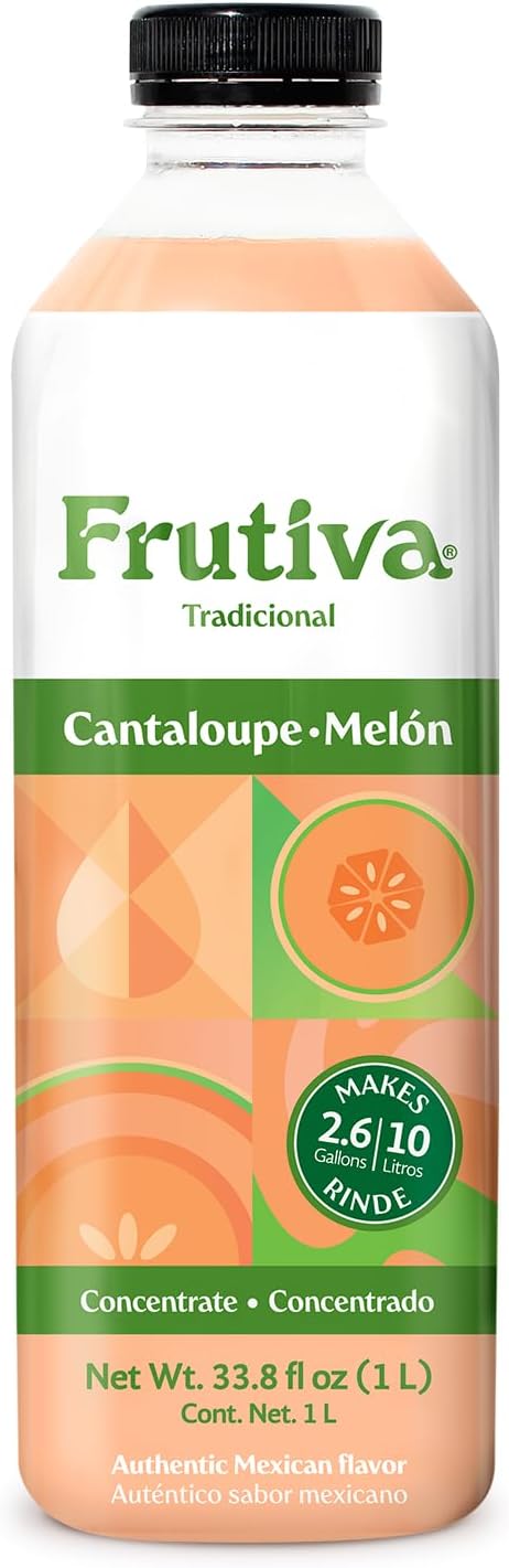 Frutiva Authentic Cantaloupe Drink Mix | Made in Mexico with Cane Sugar | Aguas Frescas Concentrate Makes 2.6 Gallons | No High Fructose Corn Syrup | Perfect for Drinks, Desserts & More