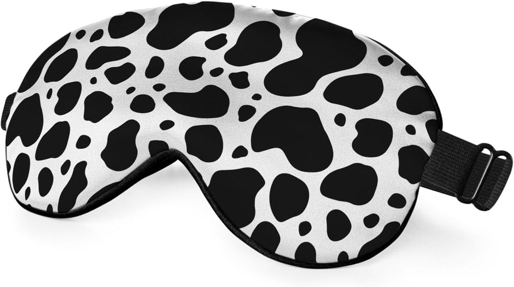 Cow Pattern Sleep Eye Mask Eye Cover Brown White Black Milk Chocolate Animal Spot Fur Silk Eye Mask for Sleeping with Adjustable Strap for Travel Nap Shift Work Office