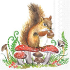 IHR Ideal Home Range Cocktail Napkins Disposable 3-Ply Paper Party Napkin Pack, 5" x 5", Squirrel and Mushrooms, 20-Count