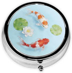 3 Compartment Travel Pill Case, Sealed Portable Pill Container Mini Size Metal Pill Box for Pocket Purse, Three Times a Day Pill Organizer for Children, Men and Woman - Koi Fish