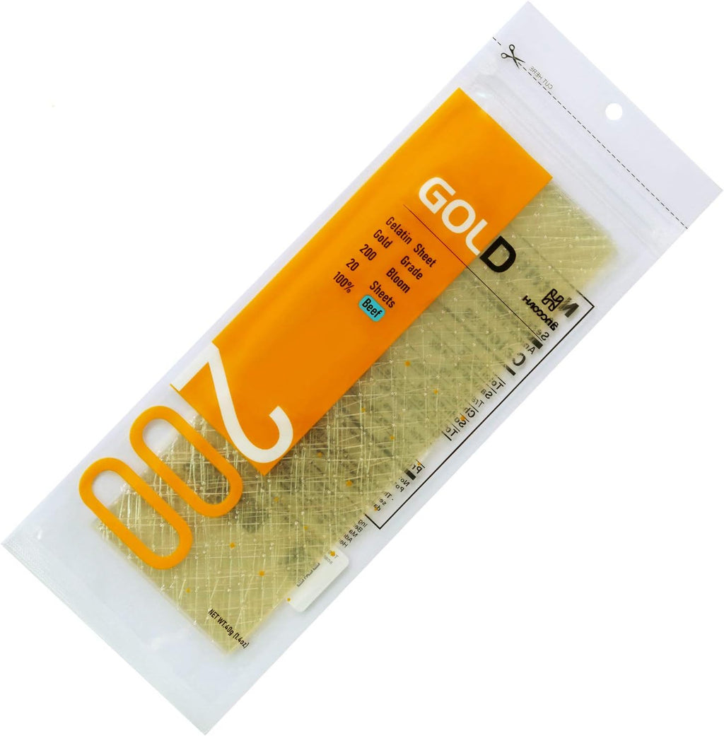 HAODONG Gold Gelatin Sheets - Beef Leaf Gelatin 200 Bloom (40g, 18-20Sheets) for Baking Desserts Mirror Glaze Mousse Cake