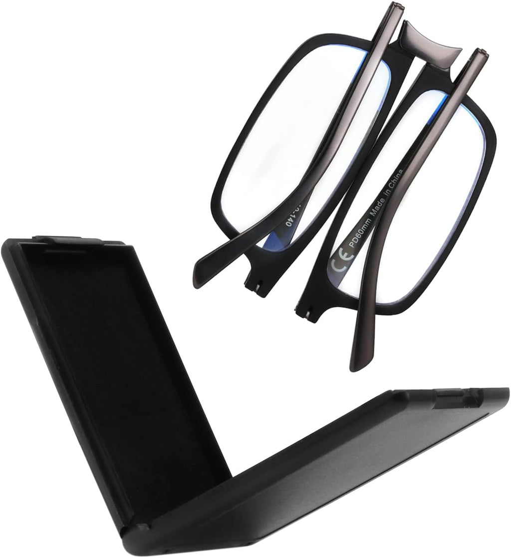 SKYOAK Evolved Folding Reading Glasses For Women Men Blue Light Blocking Anti UV Eyestrain Foldable Portable Compact Readers with Flat Hard Case Pocket Computer glasses 2.0 BLACK