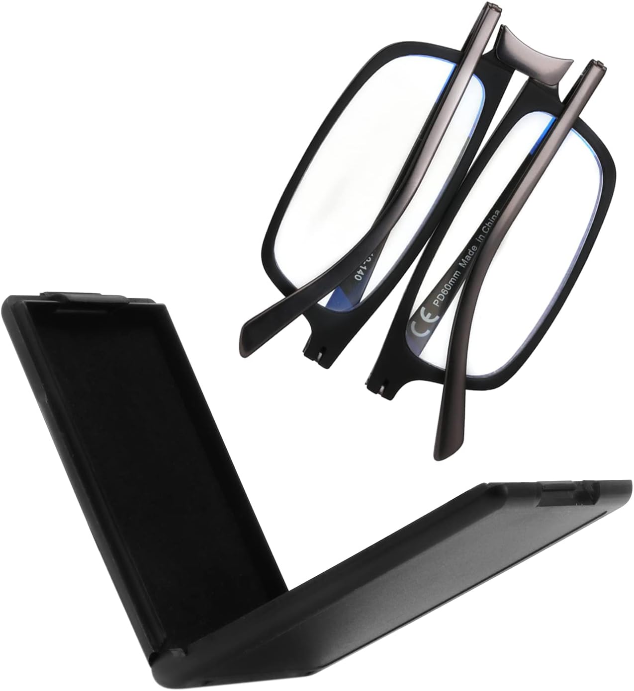 SKYOAK Evolved Folding Reading Glasses For Women Men Blue Light Blocking Anti UV Eyestrain Foldable Portable Compact Readers with Flat Hard Case Pocket Computer glasses 2.0 BLACK