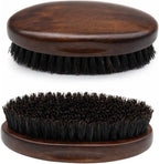 Beard Brush for Men, Natural Boar Bristles, Black Oval Wave Brush, Warp Resistant Wood Handle, for Fuller Thicker Hair, Beard & Mustache Growth, Exfoliation (Brown)