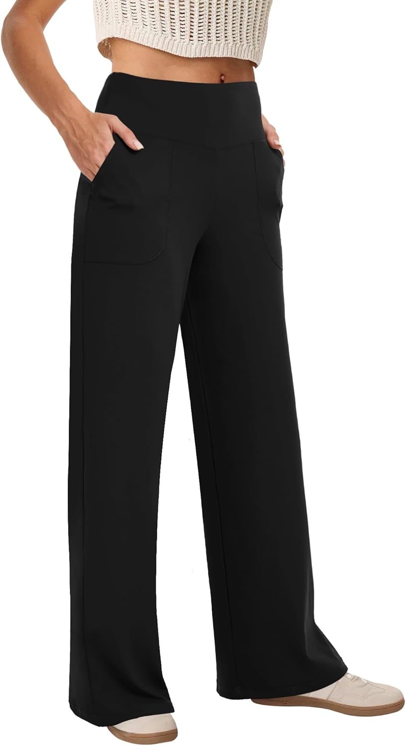 Wide Leg Pants Woman High Waist Yoga Pants with Pockets Loose Stretch Dress Work Sweatpants Casual Lounge