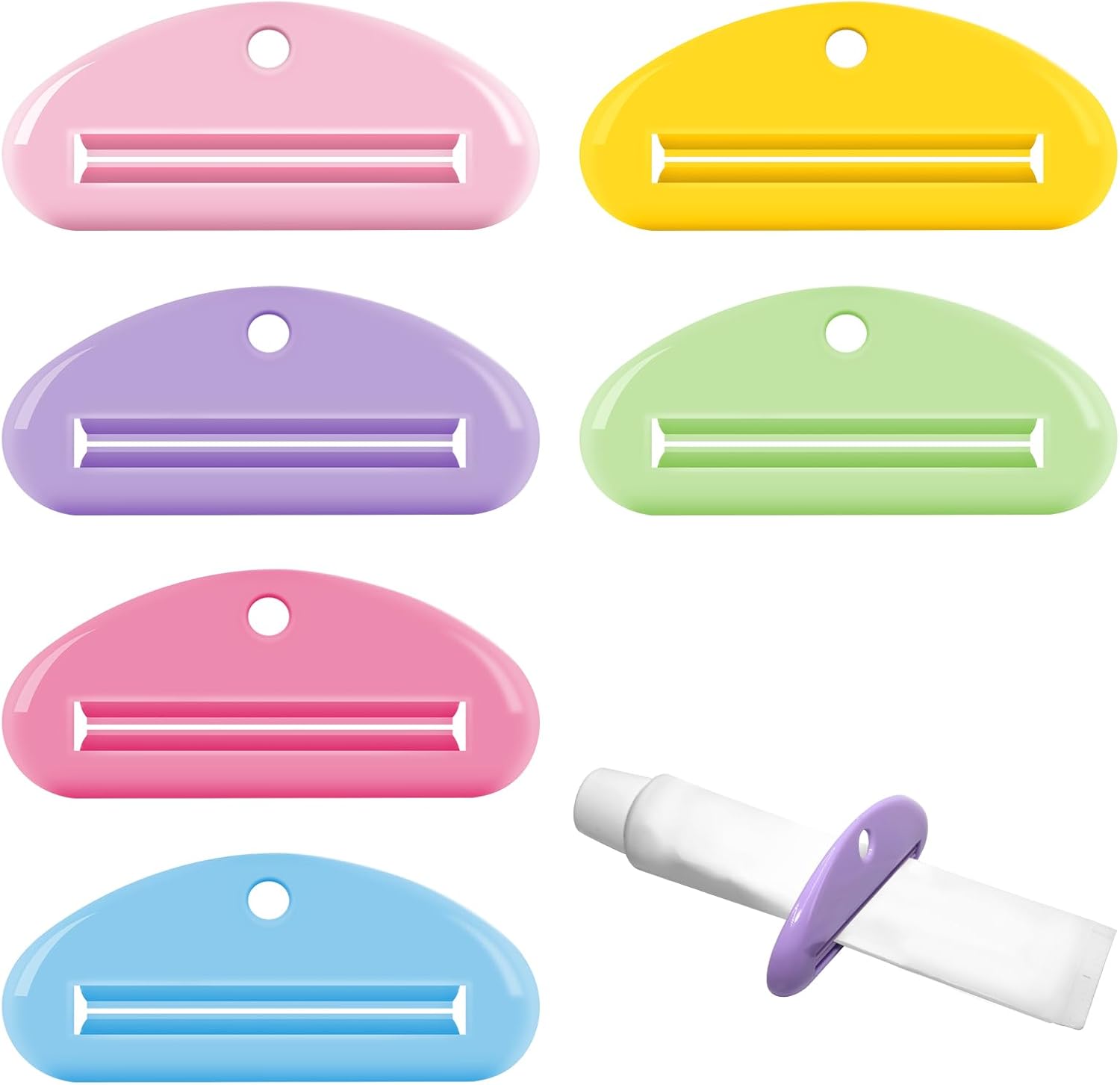 6 Pcs Toothpaste Squeezer Set, Plastic Toothpaste Saver, Hanging Toothpaste Dispenser, Tube Wringer Fits Tubes Up to 2.5" Wide, Easy Squeeze & No Rollback, Hanging Hole for Space Saving