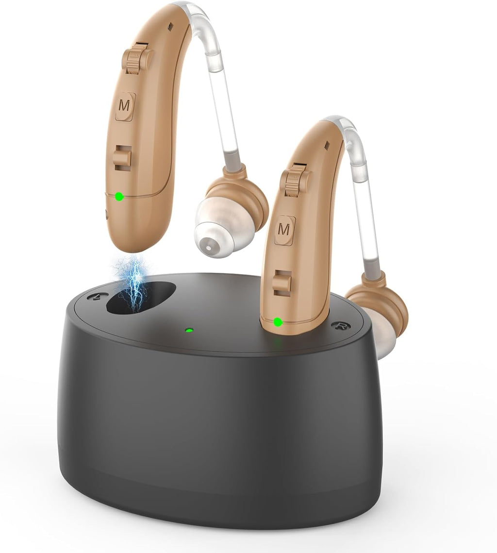 Hearing Aids for Seniors with Hearing Loss - Invisible Hearing Amplifiers for Adults with Noise Cancelingand Volume Control Comfort In-ear Hearing Devices (black)