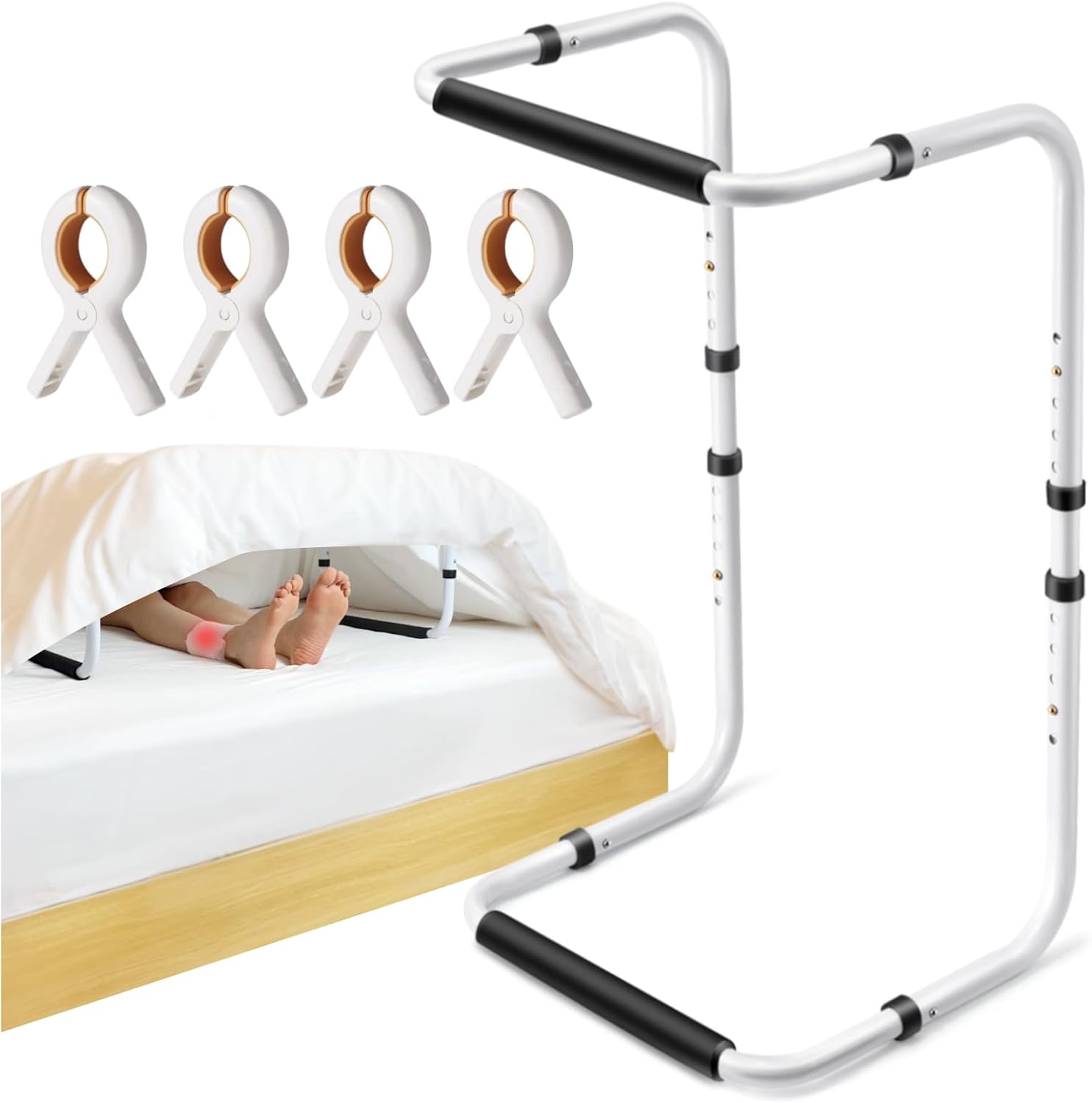 Blanket Lifter for Feet, Height Adjustable Non-Slip Blanket Lifters for Foot of Bed, Aluminum Alloy Blanket Support for Foot Knee Toes Leg Ankle Post Surgery Recovery, 4 Clips Included