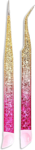 Ouligay 2Pcs Double Ended Nail Art Tweezers Stainless Steel Tweezer Straight Curved Tip Tweezers with Silicone Pressing Head for Nail Crafts Rhinestone Stickers Jewel Gem Picker Tool