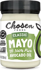 Chosen Foods Classic Mayo, 12 Fl Oz - 100% Pure Avocado Oil-Based Mayonnaise - Non-GMO, Gluten-Free, Keto Friendly - 355mL Glass Jar (Pack Of 1)