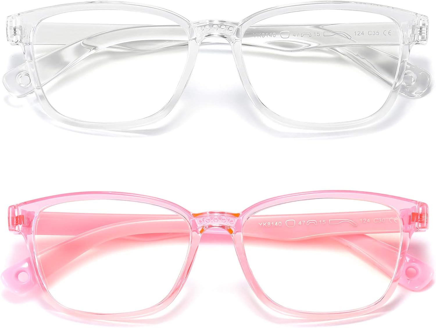 Kids Blue Light Blocking Glasses 2 Pack, Anti Eyestrain & UV Protection, Computer Gaming TV Phone Glasses for Boys Girls Age 3-9 (Clear+Transparent Pink)