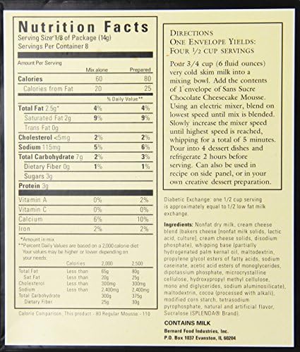 SANS SUCRE Chocolate Cheesecake Mousse Mix - Sugar Free and Gluten Free