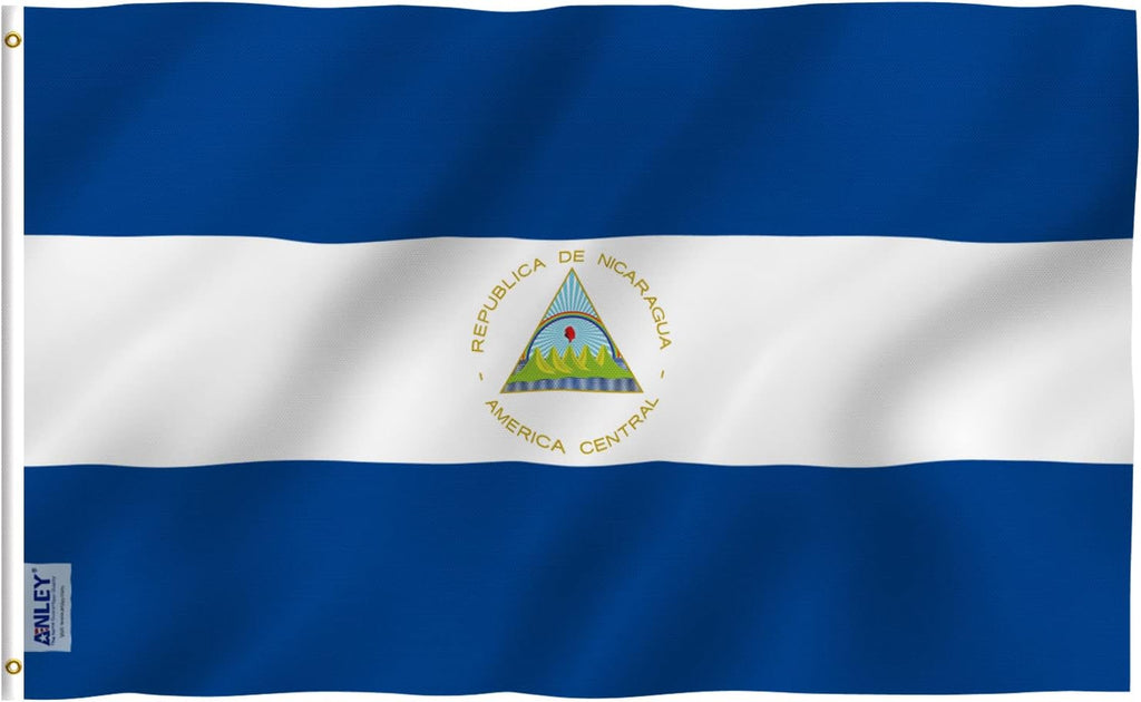 Anley Fly Breeze 3x5 Foot Nicaragua Flag - Vivid Color and Fade proof - Canvas Header and Double Stitched - Nicaraguan National Flags Polyester with Brass Grommets 3 X 5 Ft