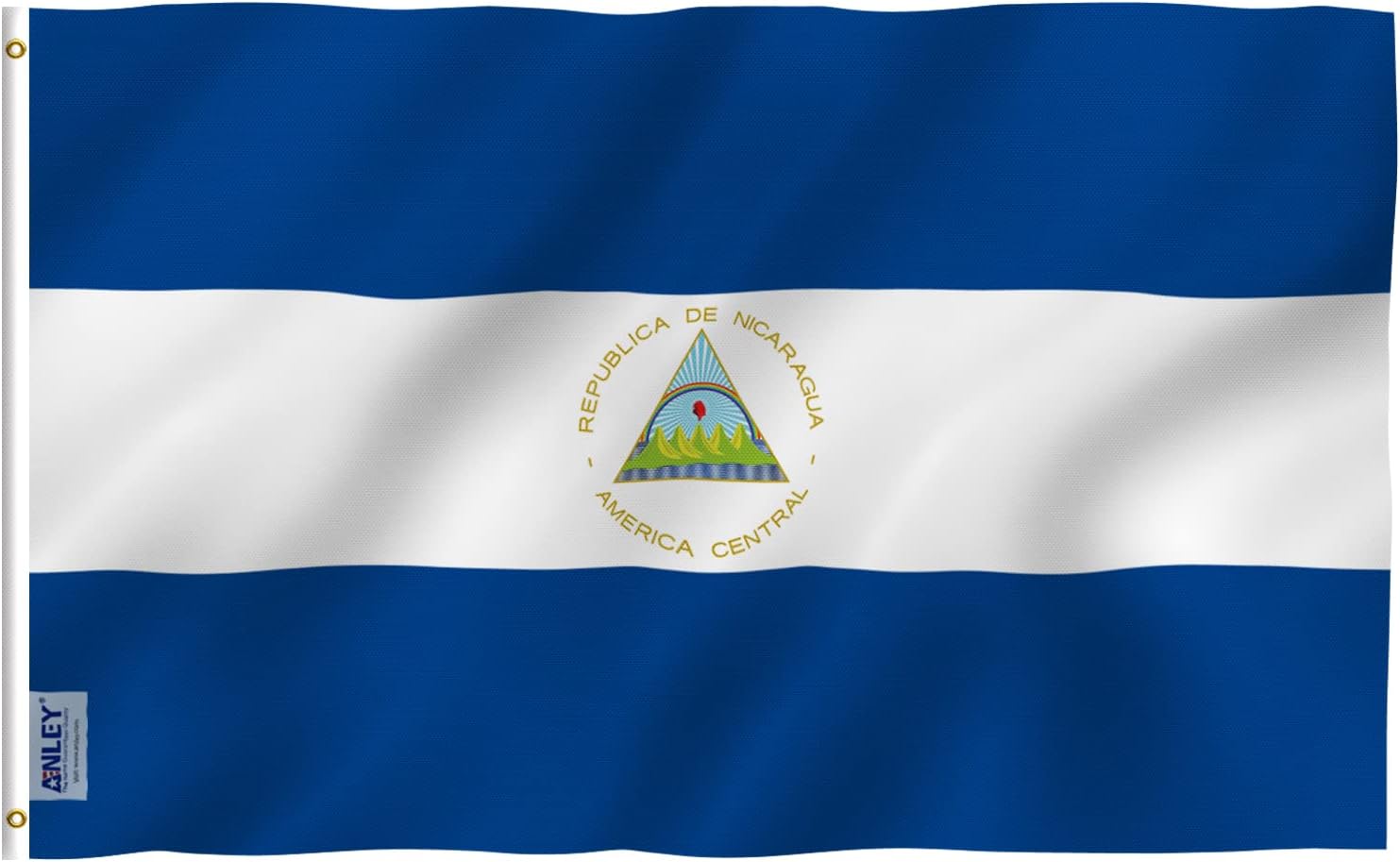 Anley Fly Breeze 3x5 Foot Nicaragua Flag - Vivid Color and Fade proof - Canvas Header and Double Stitched - Nicaraguan National Flags Polyester with Brass Grommets 3 X 5 Ft
