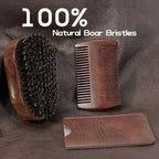 3PCS Beard Brush Comb Set for Men, Black Walnut Wood Dual Beard Comb & Case, Men's Natural Wooden Mustache Brush Kit - Medium Hardness
