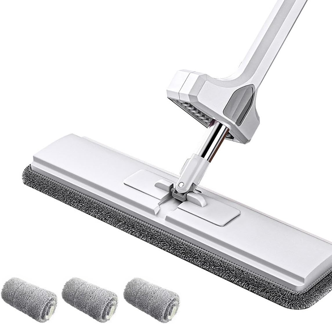VINGAA Mop,Flat Mop,Flat Mop with Self Wringer,Hands-Free Washing Mop,Microfiber Mop,Mops for Floor Cleaning,Flat Squeeze Mop with 6 Reusable Mop Pads,for Hardwood,Laminate,Tile Floor Cleaning, White