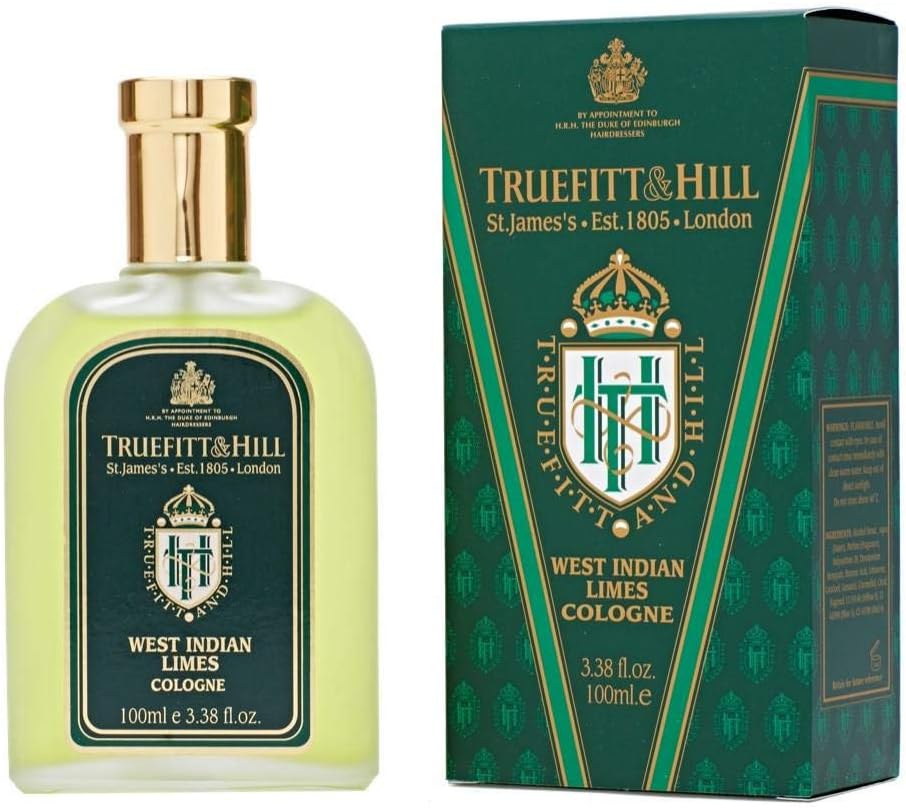 Truefitt & Hill Luxury Cologne - West Indian Limes - Premium Long-Lasting Citrus and Clove Men's Fragrance Presented in a Beautifully Etched Traditional Atomizer Bottle - 3.38 oz